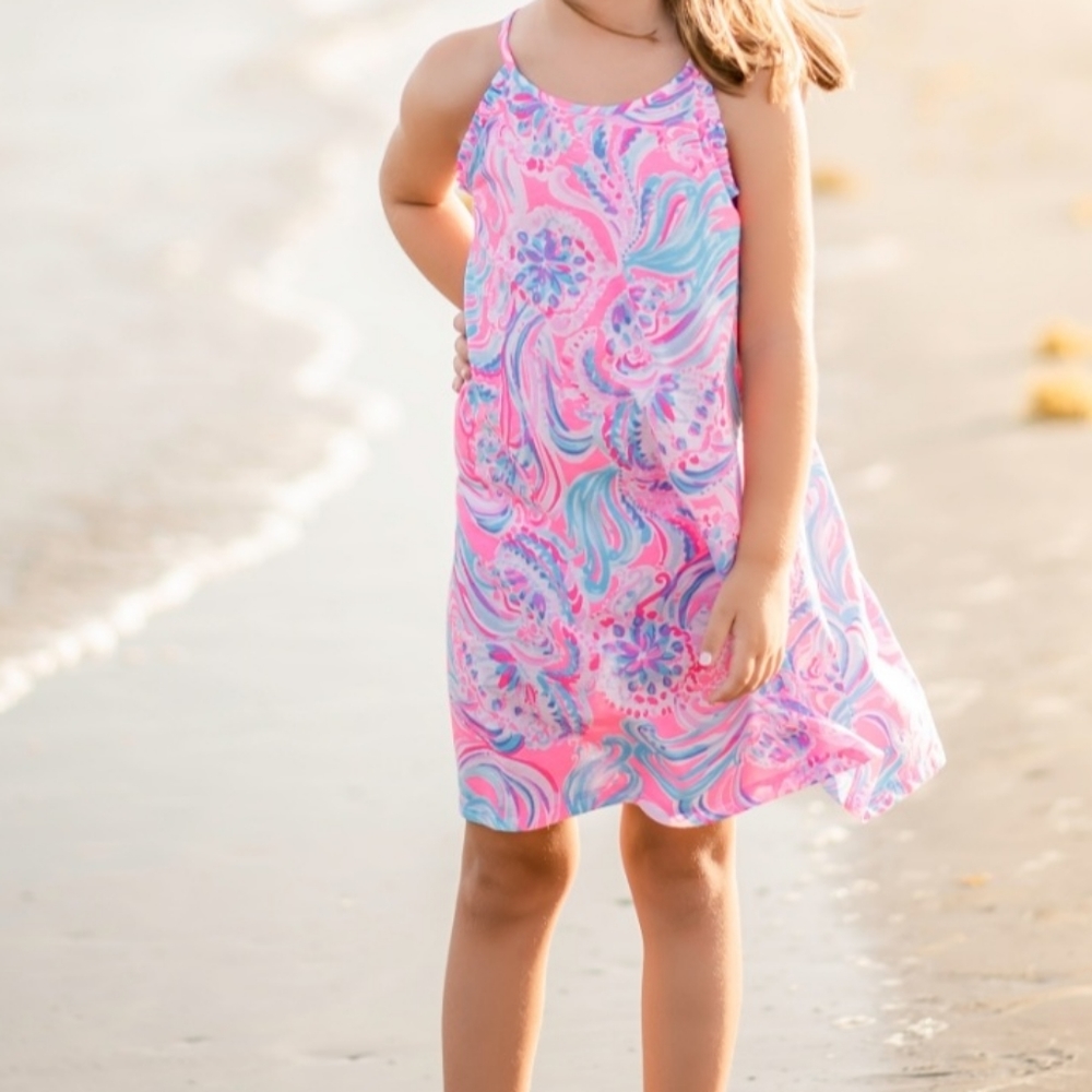 Lilly Pulitzer Girls Mini Alek Dress Prosecco Pink Dont Be Jelly size M (6-7)